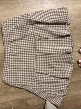 Plaid Mini Skirt in Brown and Cream - Women